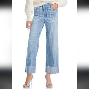 Aqua Striped Cuffed Dad Blue Striped High Waisted Denim Jeans